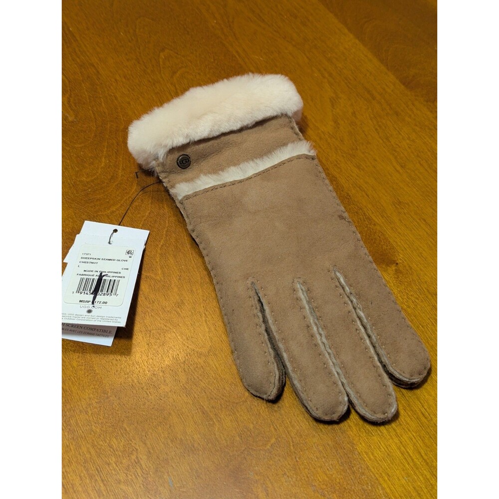 SINGLE GLOVE UGG Right Hand Sheepskin Seamed Chestnut Brown Leather Size L NWT